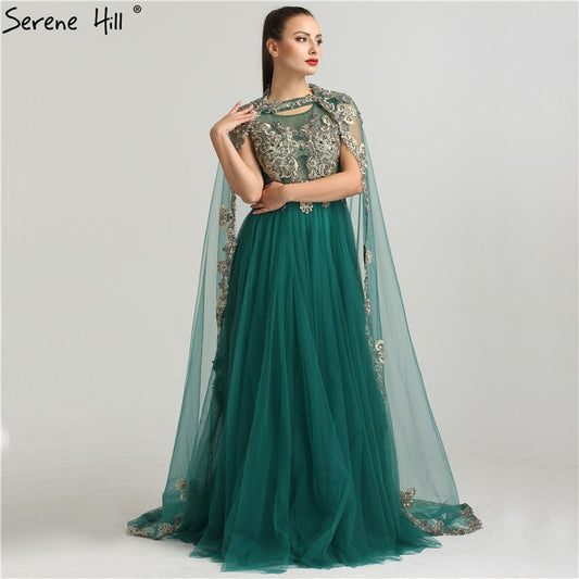 With Cap Embroidery Crystal Evening Dresses Long Fashion A-Line LA6402