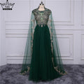 With Cap Embroidery Crystal Evening Dresses Long Fashion A-Line LA6402