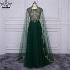 With Cap Embroidery Crystal Evening Dresses Long Fashion A-Line LA6402