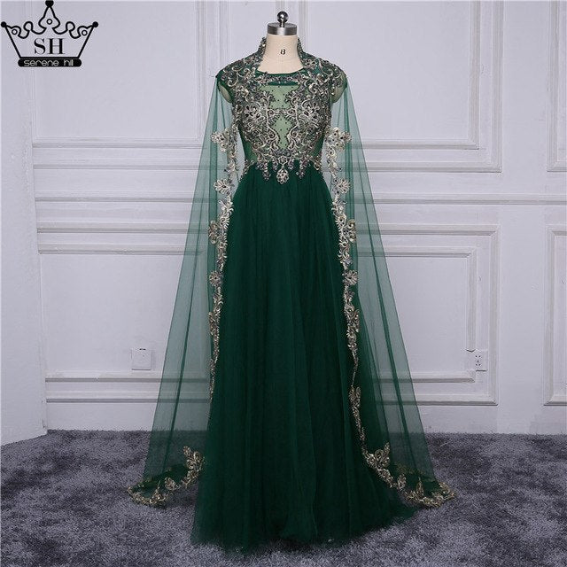With Cap Embroidery Crystal Evening Dresses Long Fashion A-Line LA6402