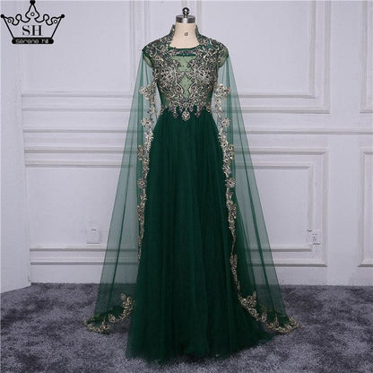 With Cap Embroidery Crystal Evening Dresses Long Fashion A-Line LA6402