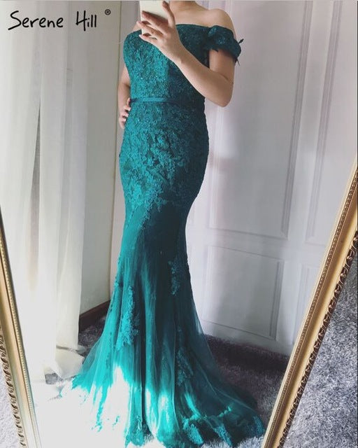 Vestido de noche sexy de sirena con encaje y diamantes, en oferta, sin devoluciones ni reembolsos, LA6018