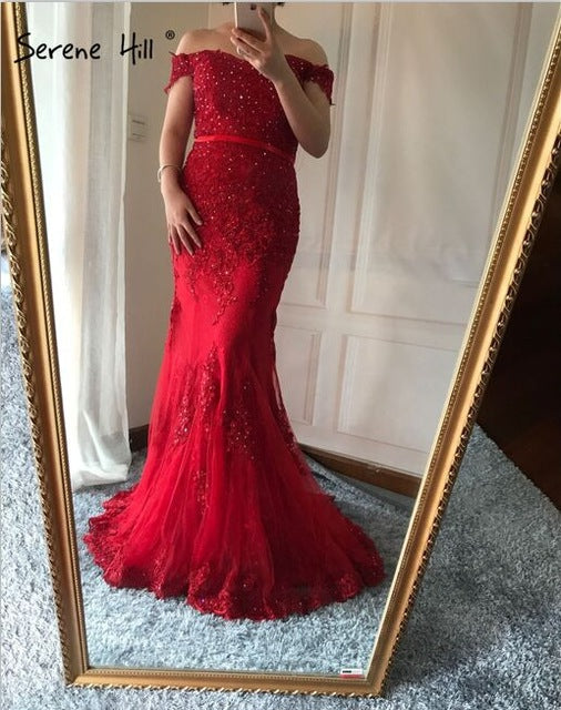 Vestido de noche sexy de sirena con encaje y diamantes, en oferta, sin devoluciones ni reembolsos, LA6018
