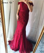 Vestido de noche sexy de sirena con encaje y diamantes, en oferta, sin devoluciones ni reembolsos, LA6018