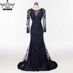 Elegante vestido de noche largo de tul con corte sirena y perlas de cristal LA6087