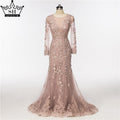 Elegante vestido de noche largo de tul con corte sirena y perlas de cristal LA6087