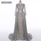 En oferta, sin devolución ni reembolso.Vestido de noche de lujo de sirena de moda, mangas largas, brillante con cola, vestidos de noche 2025 LA6112