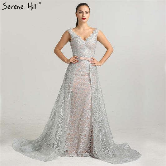 En oferta, sin devolución ni reembolso. Oferta, vestido de noche vintage sexy con escote en V profundo, sin mangas y brillo, estilo sirena, elegante, con cola extraíble, vestido de noche LA6235