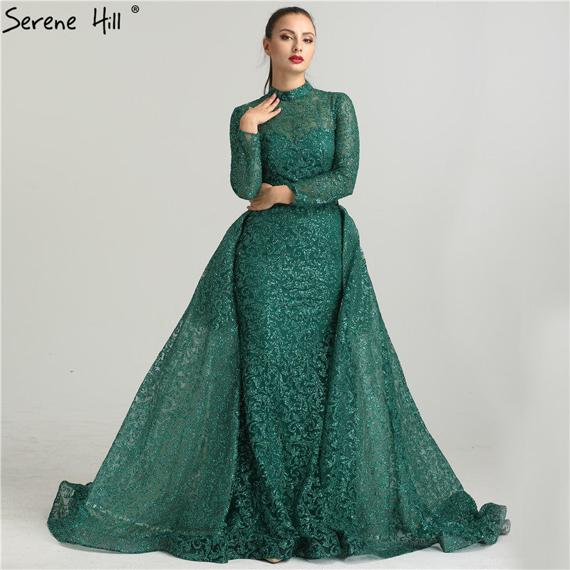 Im Angebot Keine Rückgabe Keine Rückerstattung Mode Meerjungfrau Luxus Glitzer Weinrot Abendkleid Lange Ärmel Glitzer mit Schleppe Abendkleider 2025 LA6326