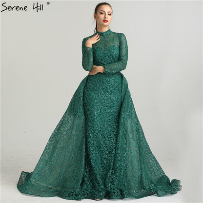 On Sale No Return No Refund Fashion Mermaid Luxury Glitter Wine Red Evening Dress Long Sleeves  Gliter  with train Evening Gowns 2025 LA6326