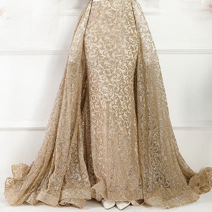 On Sale No Return No Refund Fashion Mermaid Luxury Glitter Wine Red Evening Dress Long Sleeves  Gliter  with train Evening Gowns 2025 LA6326