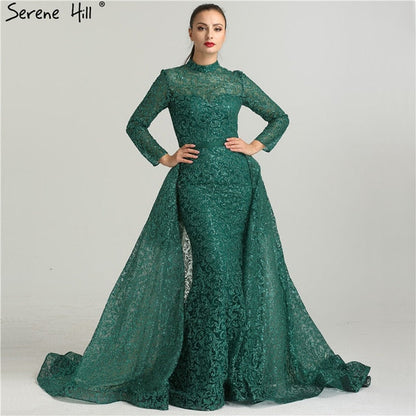 On Sale No Return No Refund Fashion Mermaid Luxury Glitter Wine Red Evening Dress Long Sleeves  Gliter  with train Evening Gowns 2025 LA6326