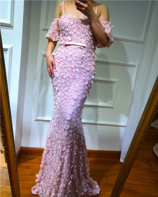 En oferta, sin devolución ni reembolso. Vestidos de noche sexis de sirena sin tirantes, mangas cortas, bordados con perlas, LA6519.
