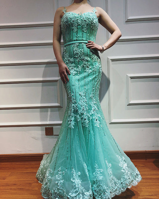 En oferta, sin devolución ni reembolso, vestido de noche elegante de encaje de sirena para fiesta de noche LA6105