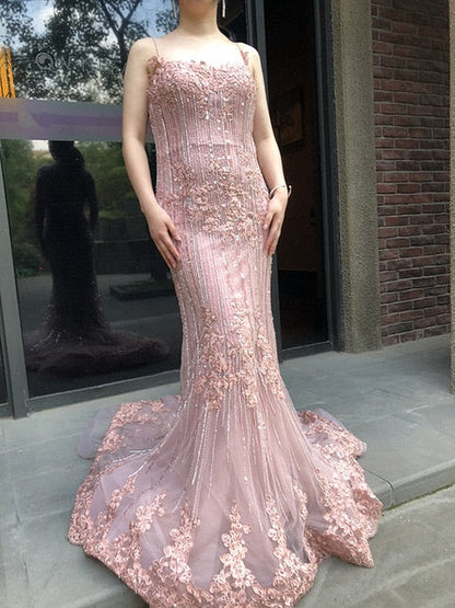 En oferta, sin devolución ni reembolso, vestido de noche elegante de encaje de sirena para fiesta de noche LA6105