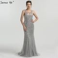 En oferta, sin devolución ni reembolso.Vestido de noche gris de lujo sin mangas, sexy, elegante, sirena, lentejuelas brillantes, LA6580