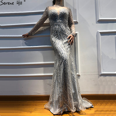 Mermaid Formal Evening Dresses Long Sleeves Beading Evening Gowns LA6506
