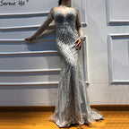 Mermaid Formal Evening Dresses Long Sleeves Beading Evening Gowns LA6506