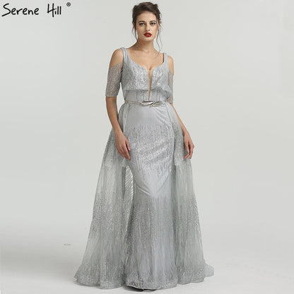 Vintage A-Line Evening Dresses V-Neck Half Sleeves Glitter Evening Gowns LA6589