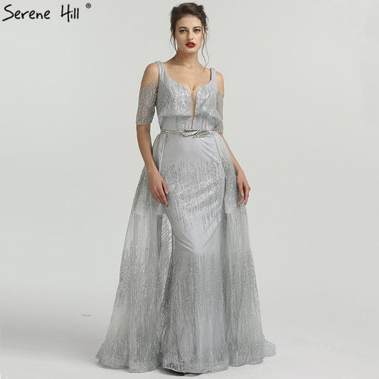 Vintage A-Line Evening Dresses V-Neck Half Sleeves Glitter Evening Gowns LA6589