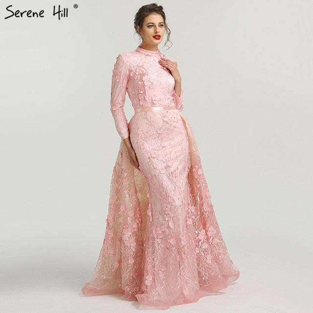 En oferta, sin devolución ni reembolso. Vestidos de noche de cuello alto, románticos, rosas, hechos a mano, con flores, corte A, LA6308