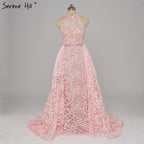 Im Angebot, keine Rückgabe, keine Rückerstattung. Rosa Spitze, Dubai Designer, sexy Abendkleider, Meerjungfrau-Abendkleid LA6282