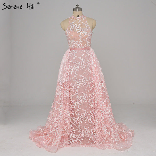 Im Angebot, keine Rückgabe, keine Rückerstattung. Rosa Spitze, Dubai Designer, sexy Abendkleider, Meerjungfrau-Abendkleid LA6282