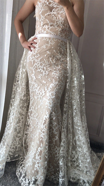Im Angebot, keine Rückgabe, keine Rückerstattung. Rosa Spitze, Dubai Designer, sexy Abendkleider, Meerjungfrau-Abendkleid LA6282