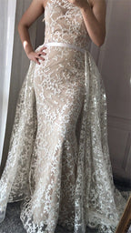 Im Angebot, keine Rückgabe, keine Rückerstattung. Rosa Spitze, Dubai Designer, sexy Abendkleider, Meerjungfrau-Abendkleid LA6282
