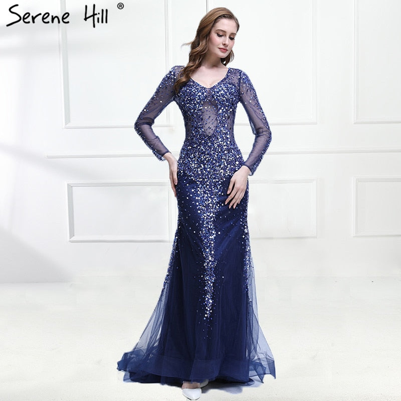 Im Angebot Keine Rückgabe Keine Rückerstattung Funkelndes Luxus Kristall Pailletten Tüll Abendkleid Elegante Meerjungfrau LA6400