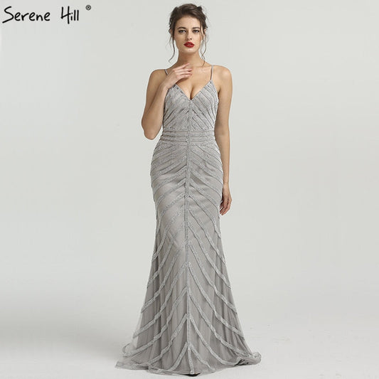 Vestido de noche sexy con cristales, sin mangas, elegante, corte sirena, LA6508