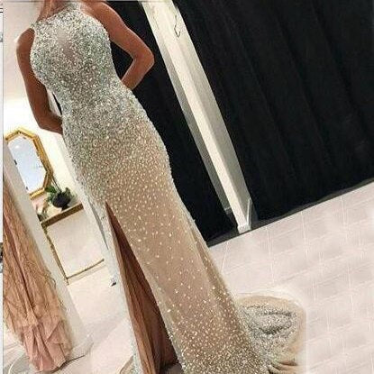 En oferta, sin devolución ni reembolso. Vestidos de noche de sirena con lentejuelas y cuentas. Vestidos de noche elegantes LA6195.