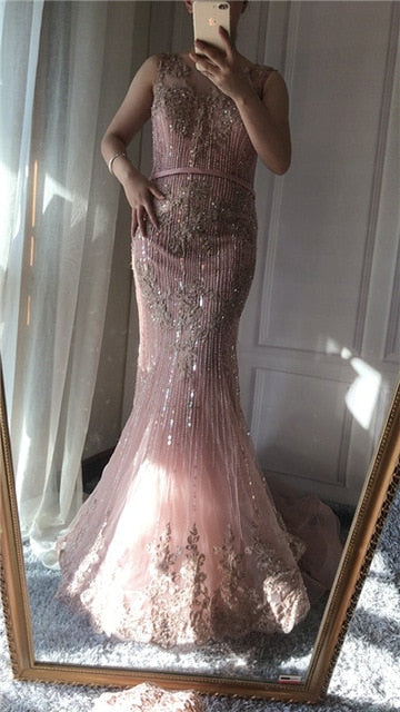 Vestido de noche de sirena con encaje, en oferta, sin devoluciones ni reembolsos, LA6455