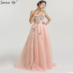 En oferta, sin devolución ni reembolso, vestido de noche sexy de un solo hombro, nuevo, de moda, con flores y perlas, sin mangas, vestido de noche formal LA6512
