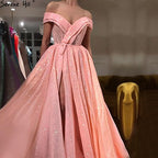 Vestidos de noche de tul brillante de lujo en rosa melocotón LA6505