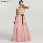 Sleeveless Illusion Tulle Evening Dresses Colored Flowers Pearls Fashion Beach LA6490
