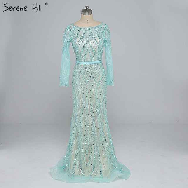 On Sale No Return No Refund Sale Long Sleeves Luxury Sparkly Tulle Evening Dresses Mermaid Beading LA6396
