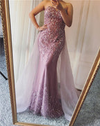 Purple Mermaid Elegant Fashion Evening Dress Beading Sequined Sleeveless LA6215