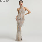Vestidos de noche de diseñador de lujo con cuello halter Sharking Evening Gowns LA6470