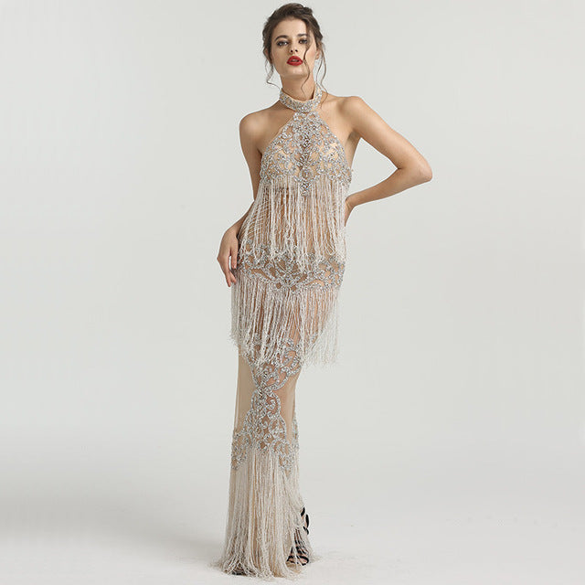Vestidos de noche de diseñador de lujo con cuello halter Sharking Evening Gowns LA6470
