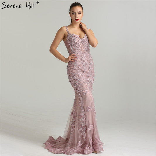Sale Pink Sexy Elegant Evening Dresses 2025 Lace Pears Diamond Mermaid Formal Evening Dress Real Photo LA6355