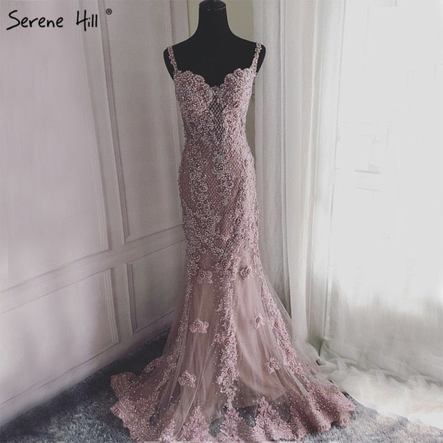 Sale Pink Sexy Elegant Evening Dresses 2025 Lace Pears Diamond Mermaid Formal Evening Dress Real Photo LA6355