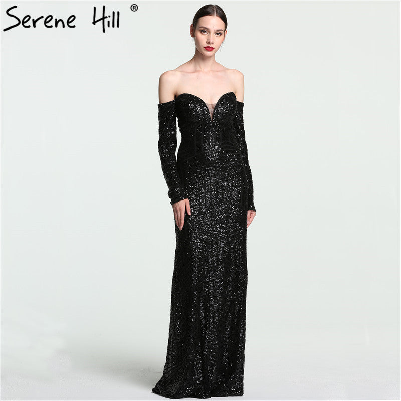 Im Angebot, keine Rückgabe, keine Rückerstattung. Verkauf Vintage Off Shoulder Langarm Abendkleider Perlen Pailletten Meerjungfrau LA6128