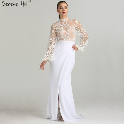 White Long Sleeves Evening Dresses Fashion Illusion Mermaid LA6303