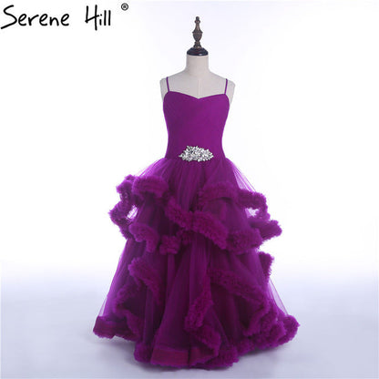 Vestidos de niña de flores de tul con diamantes morados, sin mangas, para desfiles, niñas, GlitzB HTA0035