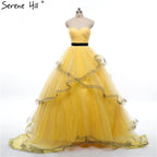Puffy Tüll Brautkleid Rüschen Ballkleid Perlen Gelb Bungundy Gericht Zug Brautkleider