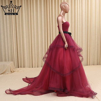 Vestido de novia de tul abullonado con volantes, vestido de baile con cuentas, amarillo Bungundy, cola de corte.