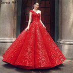Red Luxury One Shoulder Wedding Dresses