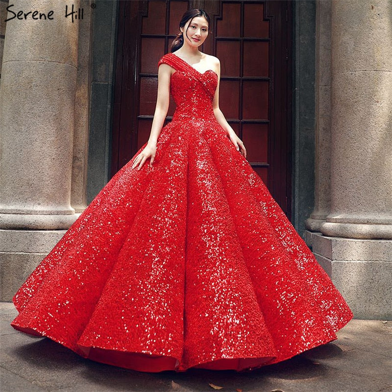 Red Luxury One Shoulder Wedding Dresses