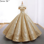 Luxus Champagner Gold Prinzessin Hochzeit Kleid High-end-Brautkleid Real Photo